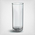 Glass transparent empty glass for juice of a simple cylindrical shape. Vector 3d realistic illustration